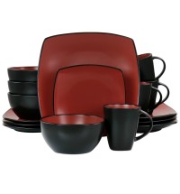 Gibson Elite Soho Lounge 16 Piece Matte Glazed Stoneware Dinnerware Set in Red