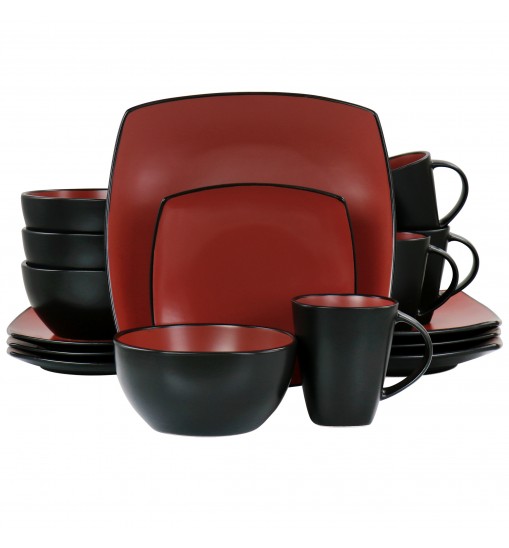 Gibson Elite Soho Lounge 16 Piece Matte Glazed Stoneware Dinnerware Set in Red