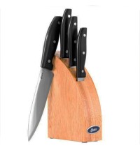 Oster Granger 5 Piece Stainless Steel Cutlery Knife Set with Half Moon Natural Wood Block