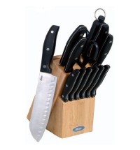 Oster Granger 14 Piece Stainless Steel Cutlery Set with Black Handles and Wooden Block