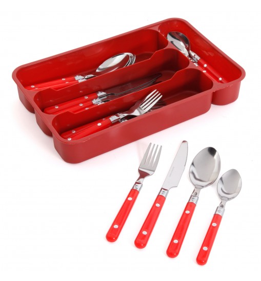 Gibson Casual Living 24 Piece Stainless Steel Flatware Set with Storage Tray in Red