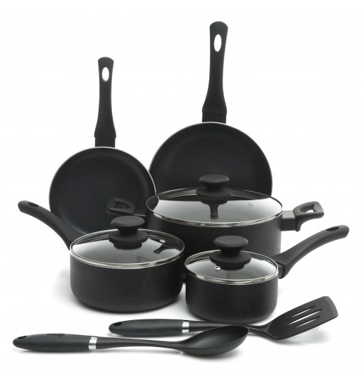 Oster Ashford 10 Piece Aluminum Nonstick Cookware Set in Black