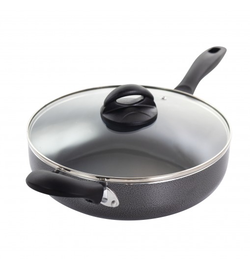 Oster Clairborne 10.25 Inch Aluminum Sauté Pan with Lid in Charcoal Grey