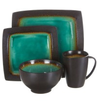 Gibson Ocean Paradise 16 Piece Square Stoneware Dinnerware Set in Jade