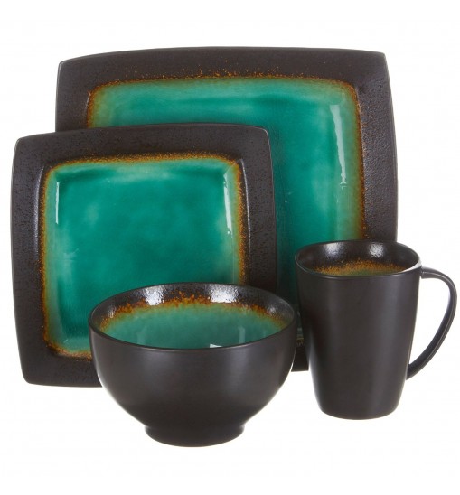 Gibson Ocean Paradise 16 Piece Square Stoneware Dinnerware Set in Jade