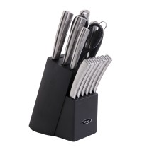 Oster Wellisford 14 Piece Stainless Steel Cutlery Set with Black Rubber Wood Block