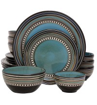 Gibson Elite Café Versailles 16 Piece Double Bowl Dinnerware Set - Blue