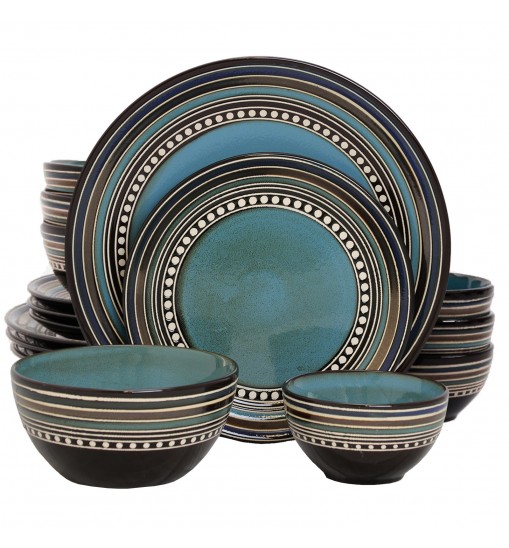 Gibson Elite Café Versailles 16 Piece Double Bowl Dinnerware Set - Blue