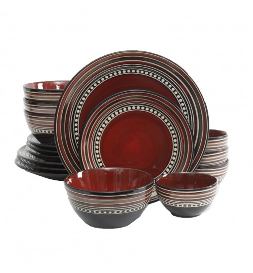 Gibson Elite Café Versailles 16 Piece Double Bowl Dinnerware Set - Red