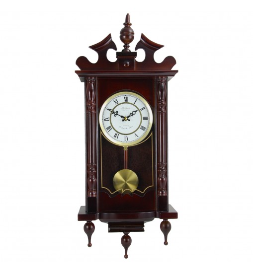 Bedford Clock Collection Classic 31 Inch Chiming Pendulum Wall Clock in Cherry Oak Finish