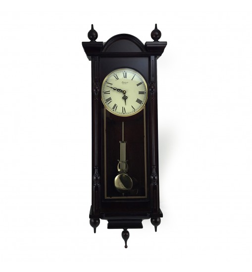 Bedford Clock Collection Grand 31 Inch Chiming Pendulum Wall Clock in Antique Mahogany Cherry Finish