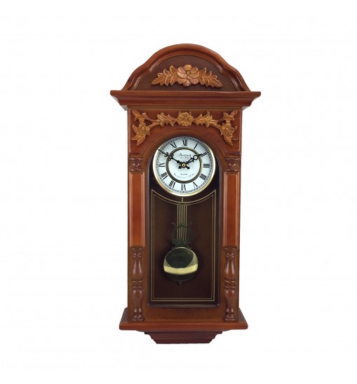 Bedford Clock Collection 27.5 Inch Oak Finish Pendulum Wall Clock