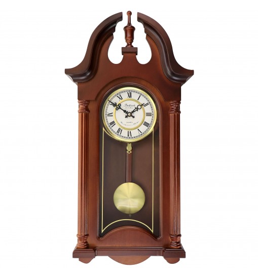 Bedford Clock Collection Delphine 27 Inch Mahogany Chiming Pendulum Wall Clock