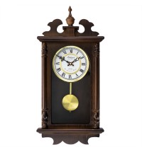 Bedford Clock Collection Leo 21 Inch Chestnut Wood Chiming Pendulum Wall Clock