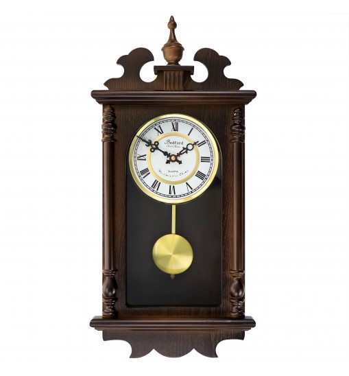 Bedford Clock Collection Leo 21 Inch Chestnut Wood Chiming Pendulum Wall Clock