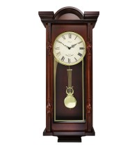 Bedford Clock Collection Grand 31 Inch Chiming Pendulum Wall Clock in Antique Mahogany Cherry Finish