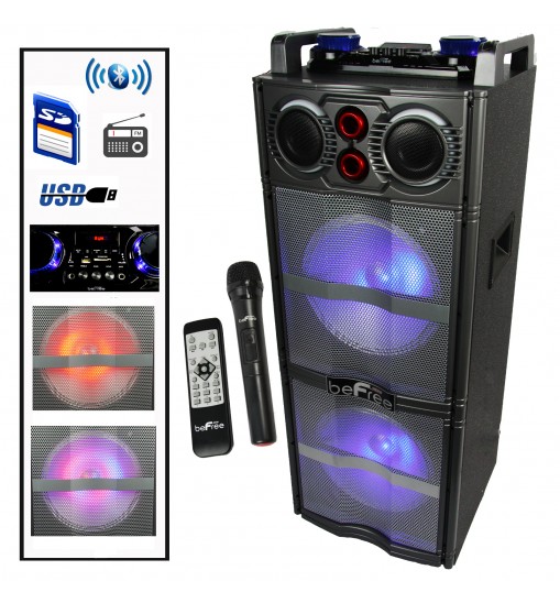 beFree Sound Double 10 Inch Subwoofer Portable Bluetooth Party Speaker with Reactive Lights