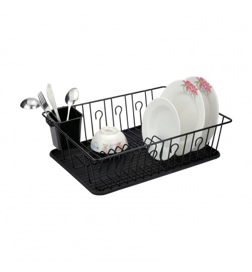 Better Chef 16 Inch Chrome Dish Rack with Black Draining Tray