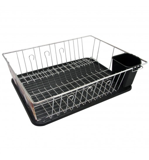 Megachef 16 Inch Chrome Plated and Plastic Counter Top Drying Dish Rack in Black