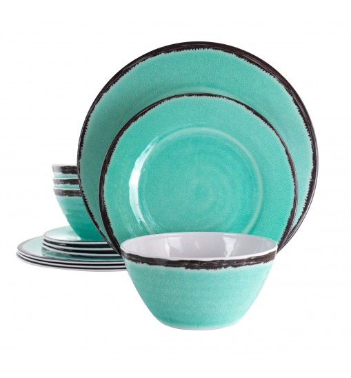 Elama Azul Banquet 12 Piece Lightweight Melamine Dinnerware Set in Turquoise