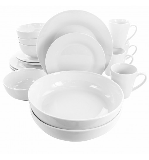 Elama Carey 18 Piece Round Porcelain Dinnerware Set in White