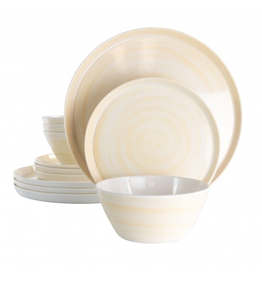 Elama Crafted Clay 12 Piece Lightweight Melamine Dinnerware Set in Cream