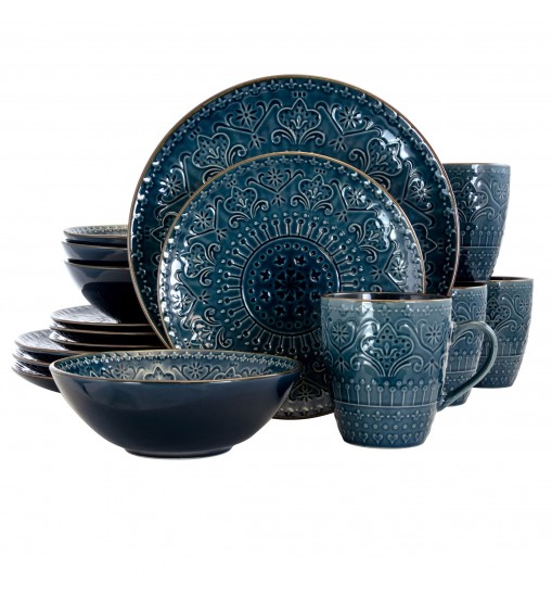 Elama  Deep Sea Mozaic 16 Piece Luxurious Stoneware Dinnerware with Complete Setting for 4