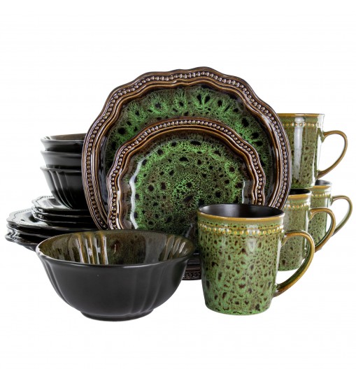 Elama Jade Waves 16 Piece Stoneware Dinnerware Set in Green