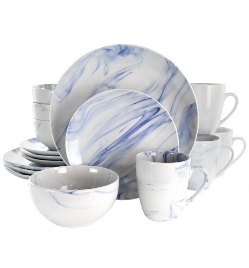 Elama Fine Marble 16 Piece Stoneware Dinnerware Set in Blue and White