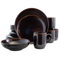 Elama Midnight Beach 16 Piece Dinnerware Set in Metallic Black