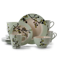 Elama Retro Bloom 16 Piece Luxurious Stoneware Dinnerware with Complete Setting for 4