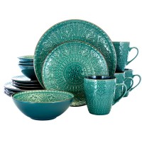 Elama Sea Foam Mozaic 16 Piece Luxurious Stoneware Dinnerware with Complete Setting for 4