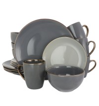 Elama Tahitian Grand 16 Piece Stoneware Dinnerware Set in Gray