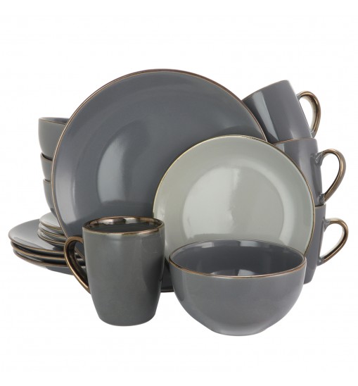 Elama Tahitian Grand 16 Piece Stoneware Dinnerware Set in Gray