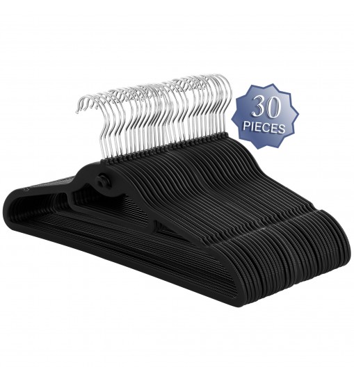 Elama Home 30 Piece Rubber Non Slip Hanger with Hanging Tab in Black