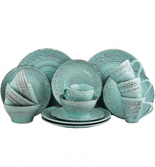 Elama Malibu Waves 16-Piece Dinnerware Set in Turquoise