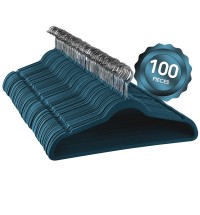 Elama Home 100 Piece Velvet Slim Profile Heavy Duty Felt Hangers with Stainless Steel Swivel Hooks in Blue