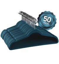 Elama Home 50 Piece Flocked Velvet Clothes Hangers with Stainless Steel Swivel Hooks in Blue