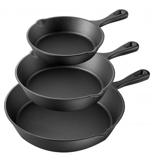 MegaChef Pre-Seasoned 3 Piece Cast Iron Skillet Set