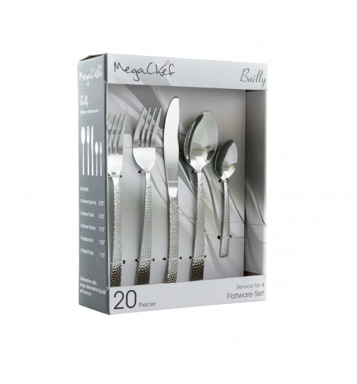 MegaChef Baily 20 Piece Flatware Utensil Set, Stainless Steel Silverware Metal Service for 4 in Silver