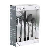 MegaChef Cravat 20 Piece Flatware Utensil Set, Stainless Steel Silverware Metal Service for 4 in Matte Black