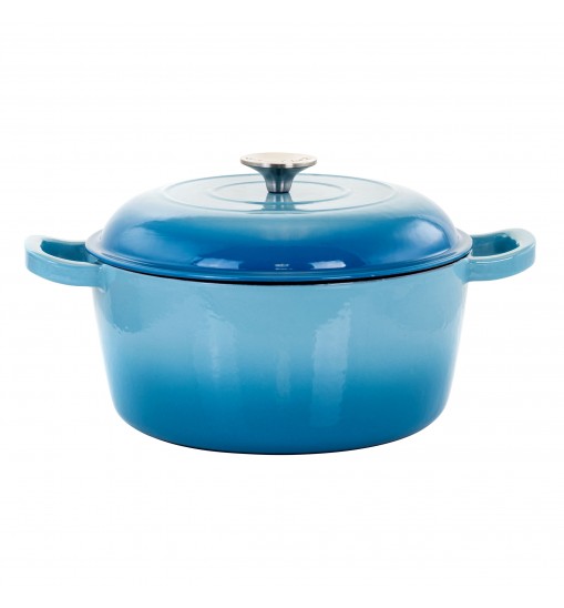 MegaChef 5 Quarts Round Enameled Cast Iron Casserole with Lid in Blue