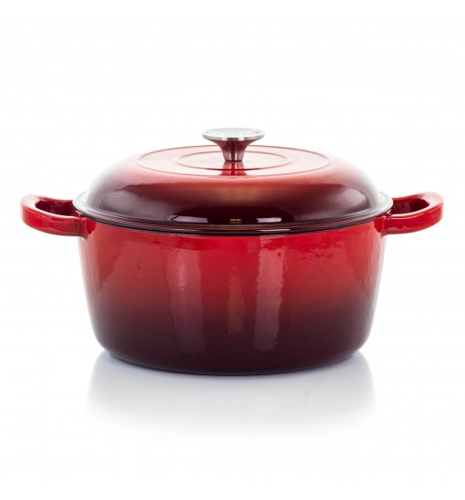 MegaChef 5 Quarts Round Enameled Cast Iron Casserole with Lid in Red