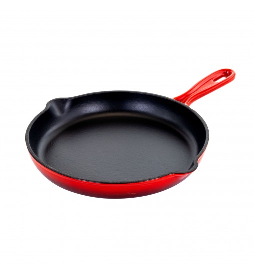 MegaChef Round 10.25 Inch Enameled Cast Iron Skillet in Red