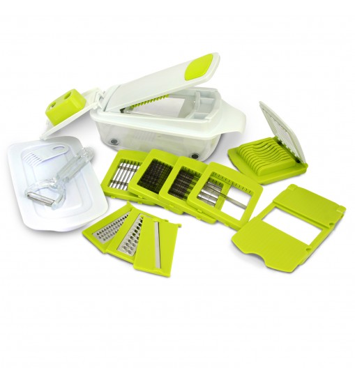 MegaChef 8-in-1 Multi-Use Slicer Dicer and Chopper with Interchangeable Blades, Vegetable and Fruit Peeler and Soft Slicer