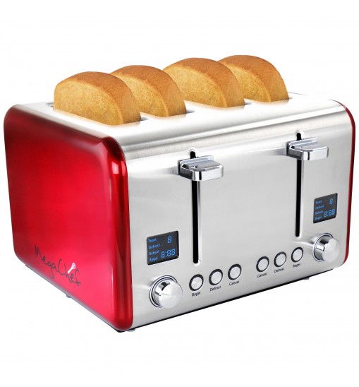 MegaChef 4 Slice Toaster in Stainless Steel Red