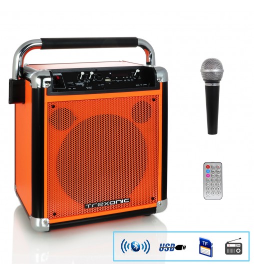 Trexonic Wireless Portable Party Speaker with USB Recording, FM Radio & Microphone, Orange