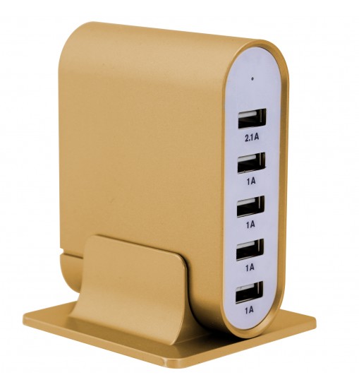 Trexonic 7.1 Amps 5 Port Universal USB Compact Charging Station in Gold Finish