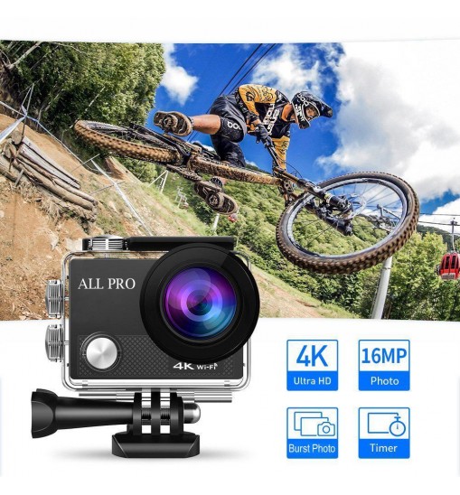 Color: Black - 4K  Waterproof All Digital UHD WiFi Camera + RF Remote And Accessories