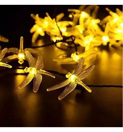 Style: Warm Yellow - Solar Powered DragonFly LED Light String